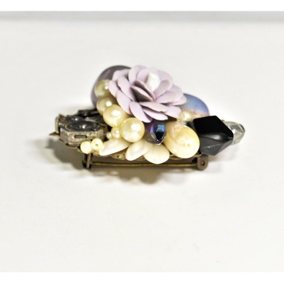 Vintage Artisan Amethyst Porcelain Flower Brooch - Picture 5 of 6